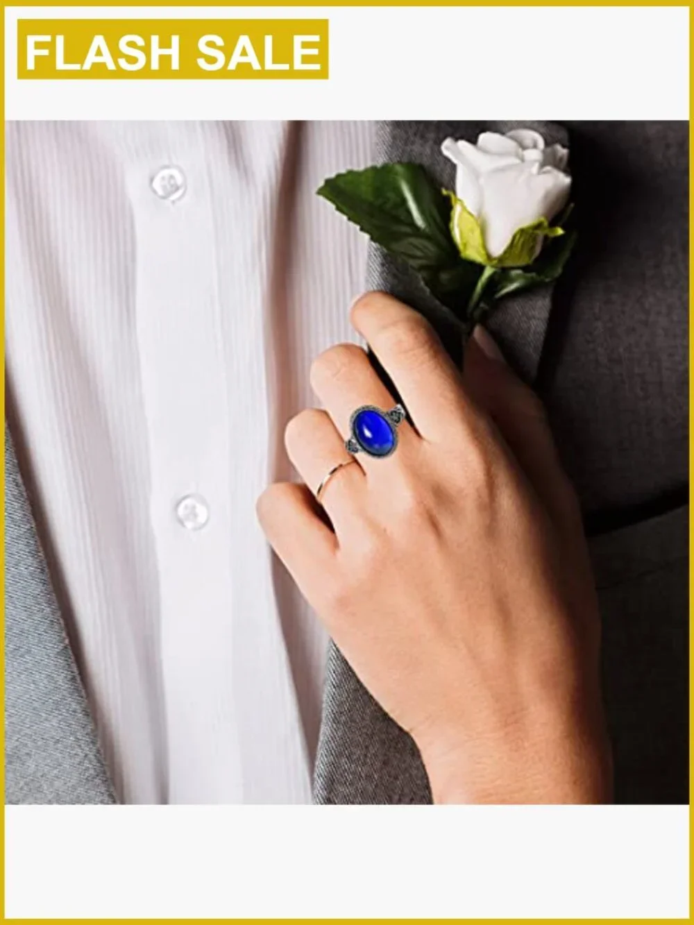 Sterling Silver Adjustable Color Changing Mood Ring Statement Jewelry